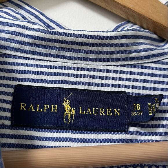 Ralph Lauren Mens Stripe Classic Fit Oxford Shirt Mens Size 18 Blue Preppy Golf - Picture 7 of 8